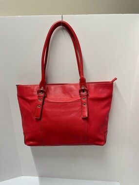 Tignanello Spacious Red Leather Tote with Adjustable Strap Accents